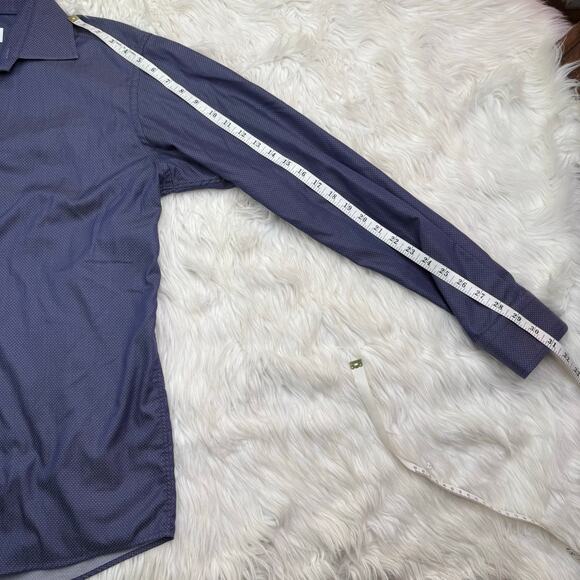 ETON Men's Slim Fit Dress Shirt Blue White Dot Size XL Long Sleeve Designer - Picture 4 of 10